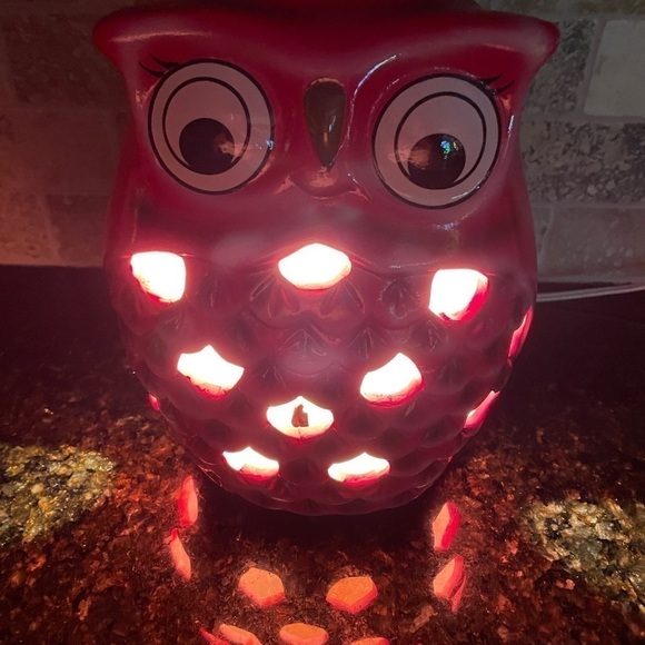 RETRO Ceramic Big Eyed Owl Red Accent Night Light Electric Decorative 8 Inch - Picture 7 of 11